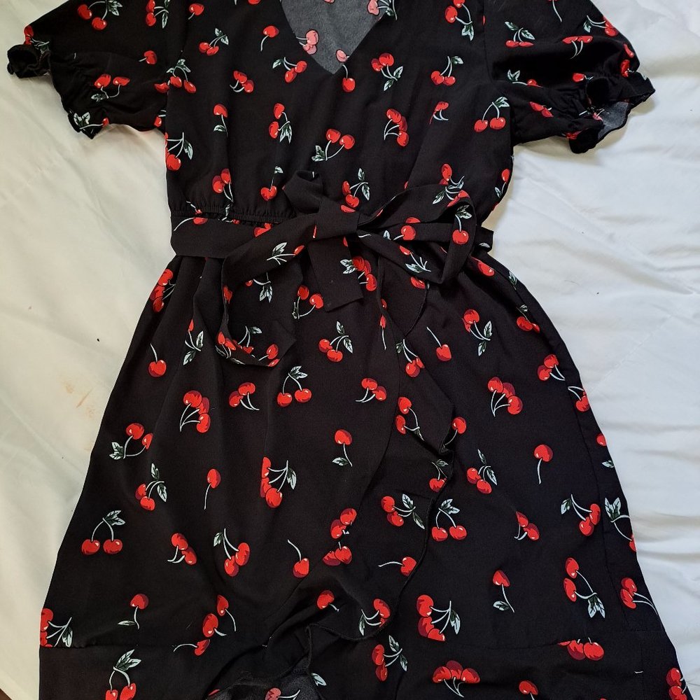 SHEIN Frenchy Plus Cherry Print Surplice Neck Dress